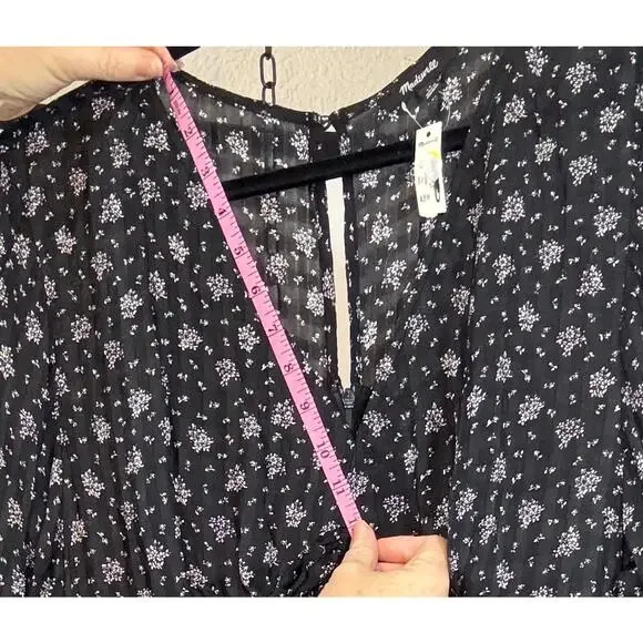 NWT Madewell Black White Floral Maxi Dress 12 Long Sleeve Ruched Boho Romantic - Picture 16 of 16